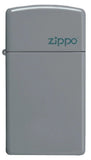 Zippo Slim Flat Grey Finish Base Model with Logo Windproof Lighter #49527ZL