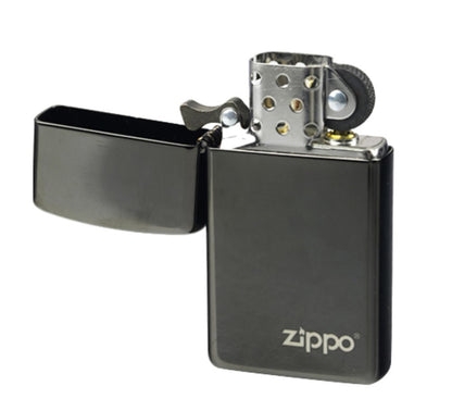 Zippo Slim Ebony with Logo Lighter, High Polish Black, Windproof #28123ZL