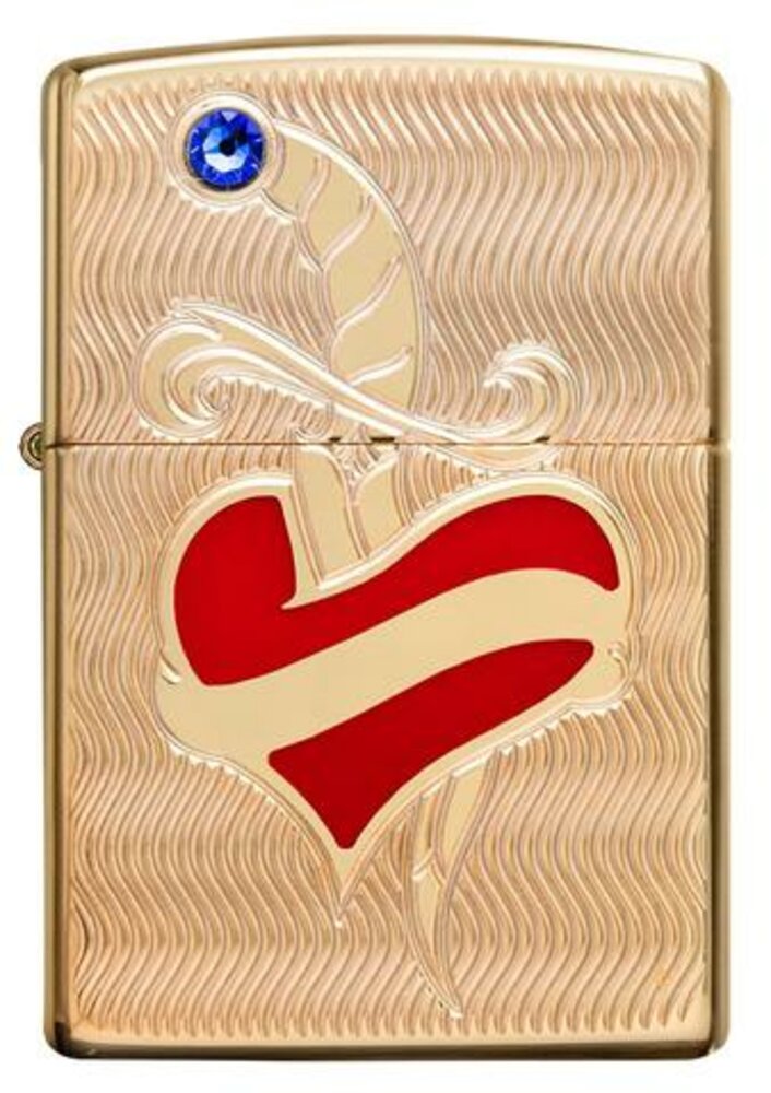Zippo Heart and Sword Emblem Deep Carved, High Polish Brass Armor Lighter #49303