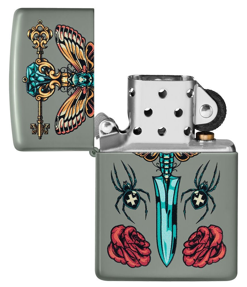 Zippo Gothic Dagger Design, Sage Finish Windproof Lighter #49860