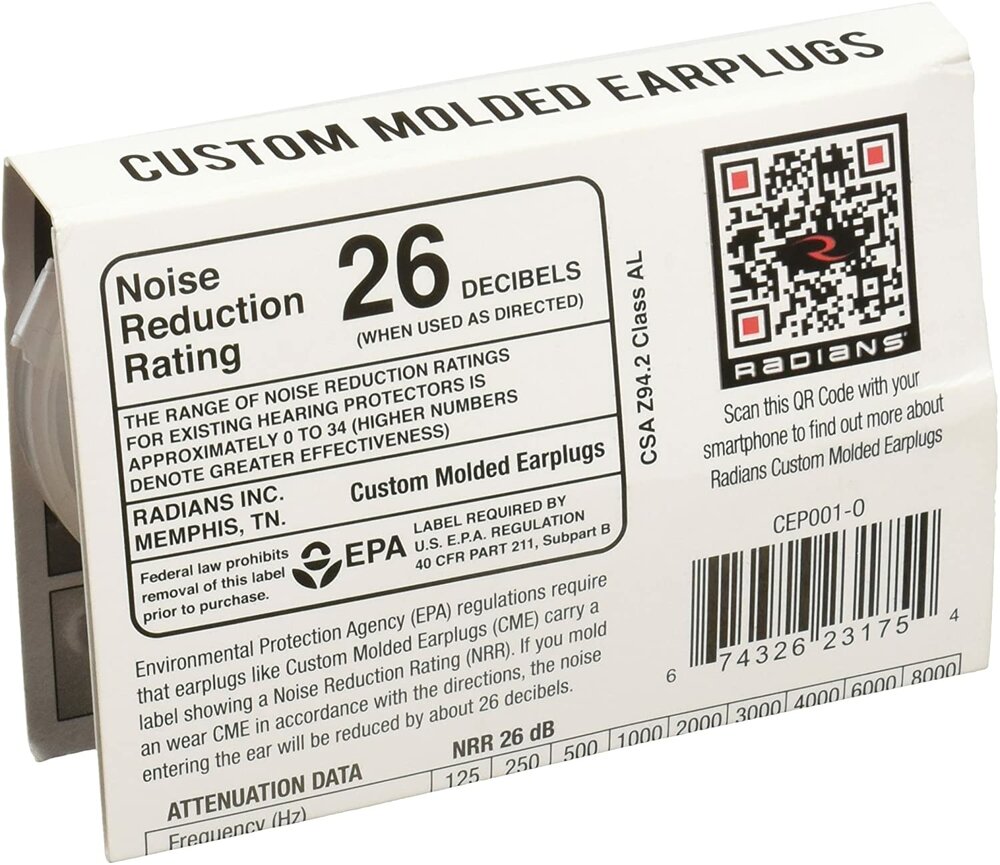 Radians Custom Molded Earplugs, Microfiber Storage Case NRR 26 Orange #CEP001-O