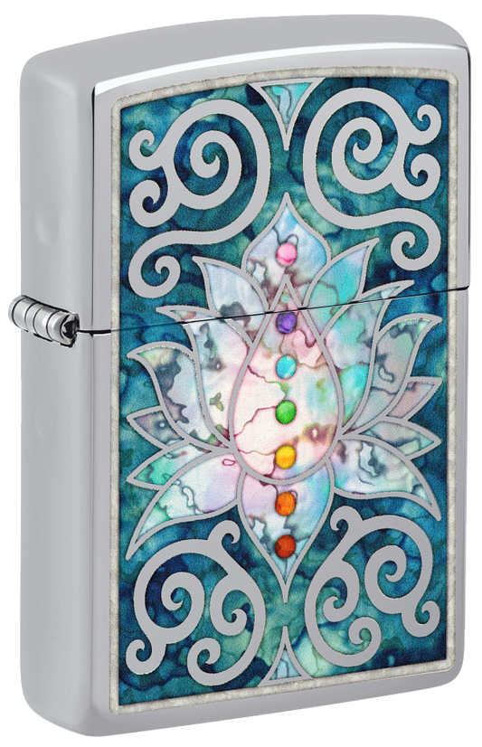 Zippo Spiritual Meditation Design, High Polish Chrome Lighter #48592