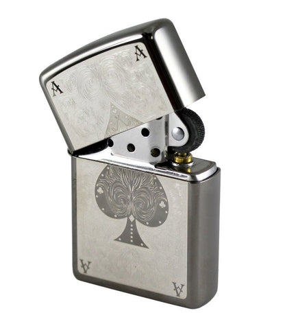 Zippo Ace Filigree Lighter, Spades, Black Ice Finish, Windproof #28323