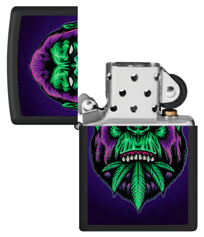 Zippo Cannabis Gorilla Black Light Design, Black Matte Lighter #48585