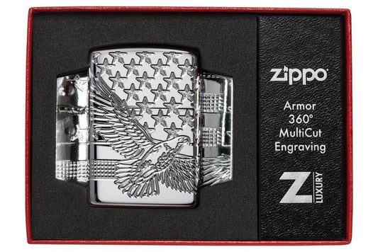 Zippo Patriotic Eagle American Flag USA, 360° Engraved, Genuine Lighter #49027