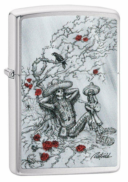 Zippo Rick Rietveld Skeleton Rose Bush, Brushed Chrome Pocket Lighter NEW #49144