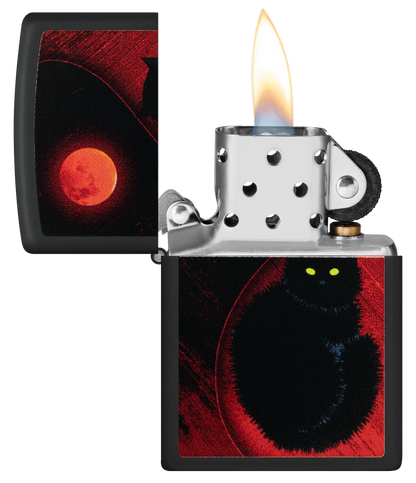 Zippo Black Cat Bad Luck, Black Matte Finish Lighter #48453