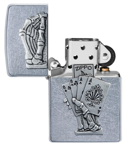 Zippo Dead Mans Hand Poker Casino Design, Street Chrome Lighter #49536
