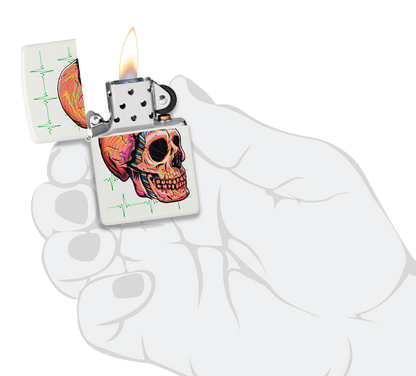 Zippo Skull EKG Color Image Design, White Matte Lighter #48659