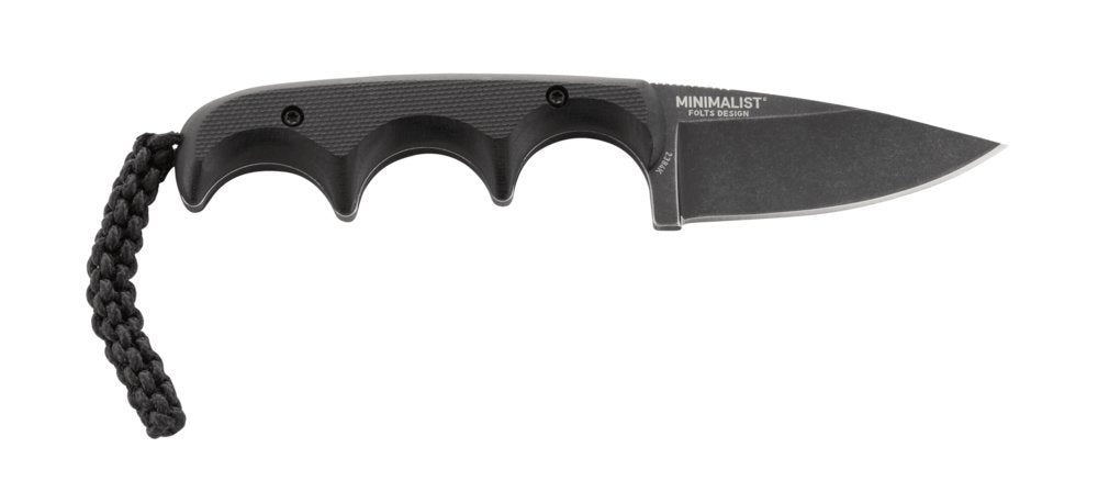 CRKT Minimalist Black Drop Point Knife, Fixed Blade, Stonewash + Sheath #2384K
