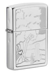 Zippo Family Pets and Tree Engraved Design, High Polish Chrome Lighter #49258