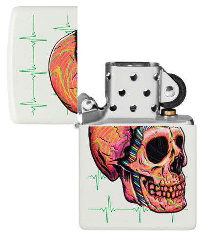 Zippo Skull EKG Color Image Design, White Matte Lighter #48659