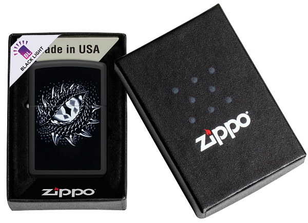 Zippo Dragon Eye Black Light Design, Black Matte Lighter #48608