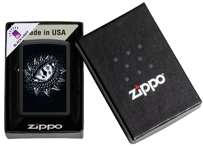 Zippo Dragon Eye Black Light Design, Black Matte Lighter #48608