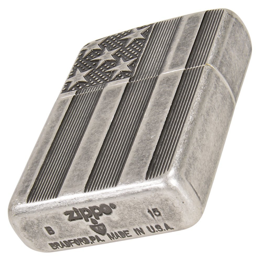 Zippo Armor US Flag Lighter, Antique Silver Plate #28974