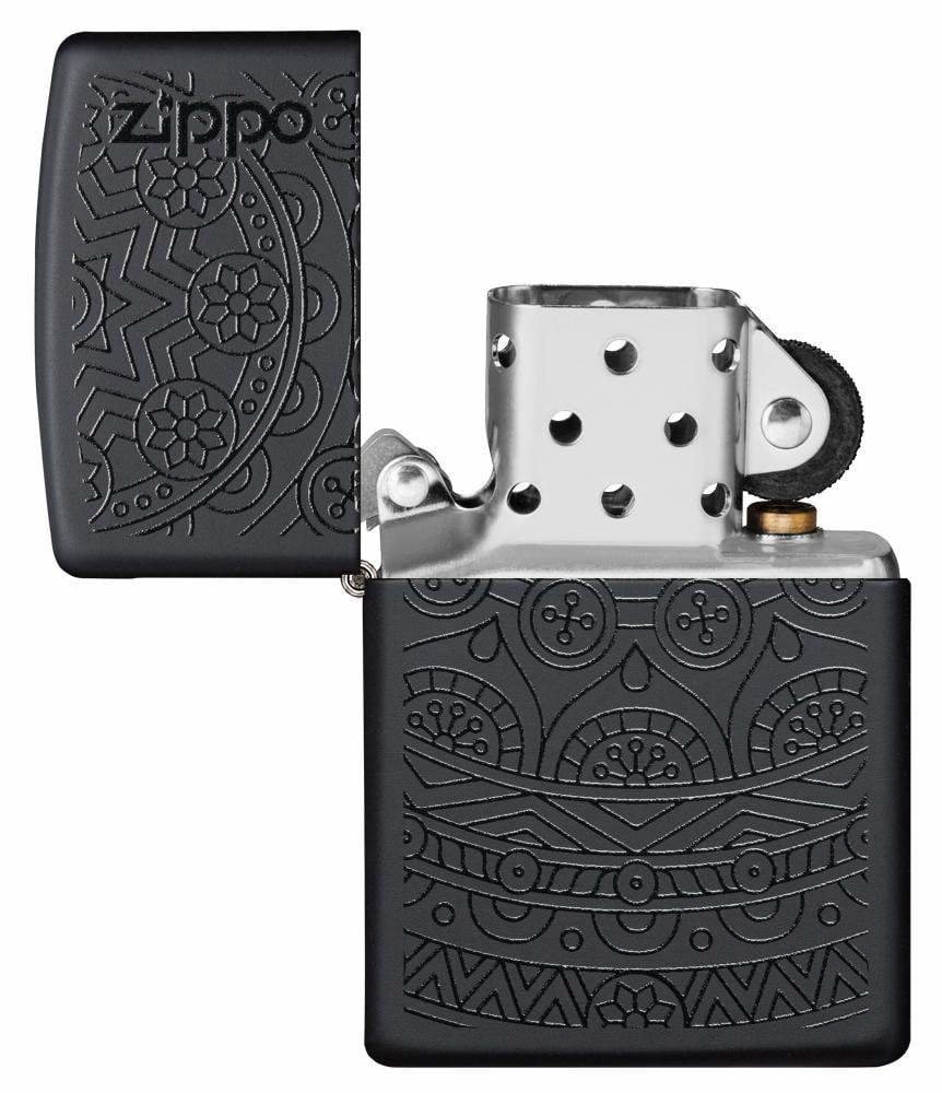 Zippo Two Tone, Filigree Pattern Deep Carve, Black Matte Genuine Lighter #29989