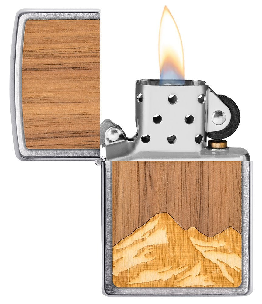 Zippo WOODCHUCK Mountain, Walnut with Maple Inlay Brushed Chrome Lighter #49800