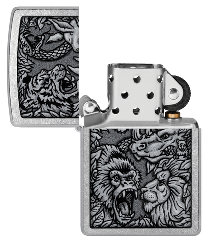 Zippo Animal Kingdom War Design, Street Chrome Lighter #48567