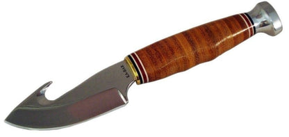 Ka-Bar Game Hook Fixed Blade Knife, Stacked Leather Handle, w/Sheath #1234