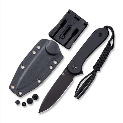 CIVIVI Elementum Black Fixed Blade Knife + Black Kydex Clip Sheath #C2105A