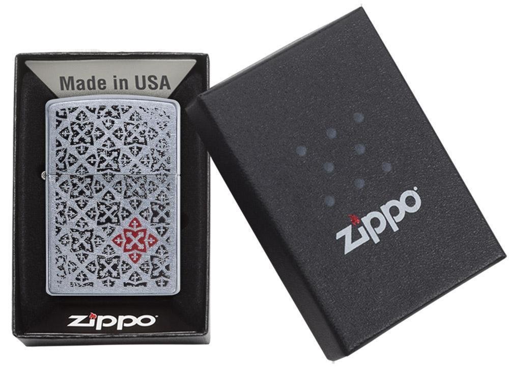 Zippo Fancy Design, Black and Red Pattern, Street Chrome Finish #29720