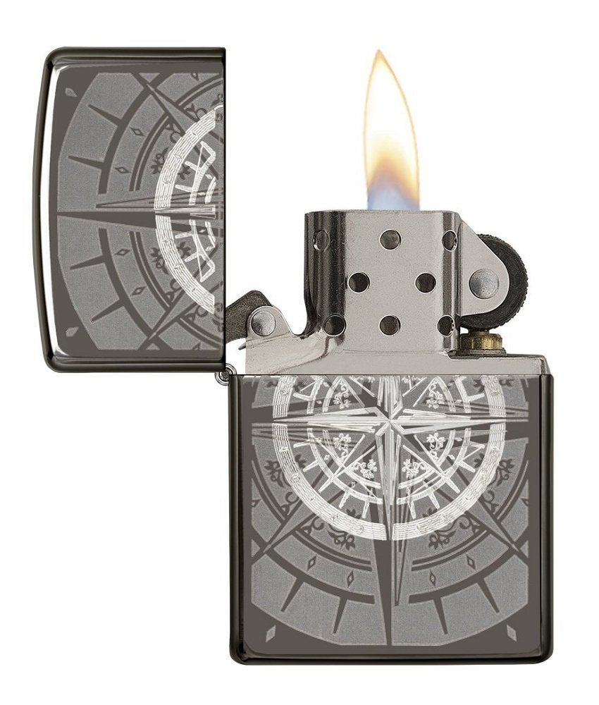 Zippo Exquisite Compass Lighter, Black Ice Finish, Windproof #29232