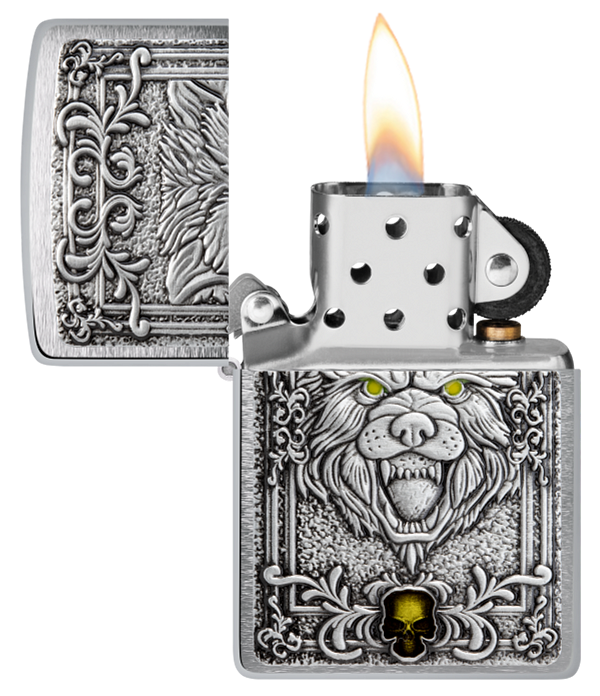 Zippo Wolf Emblem Design, Brushed Chrome Lighter #48690