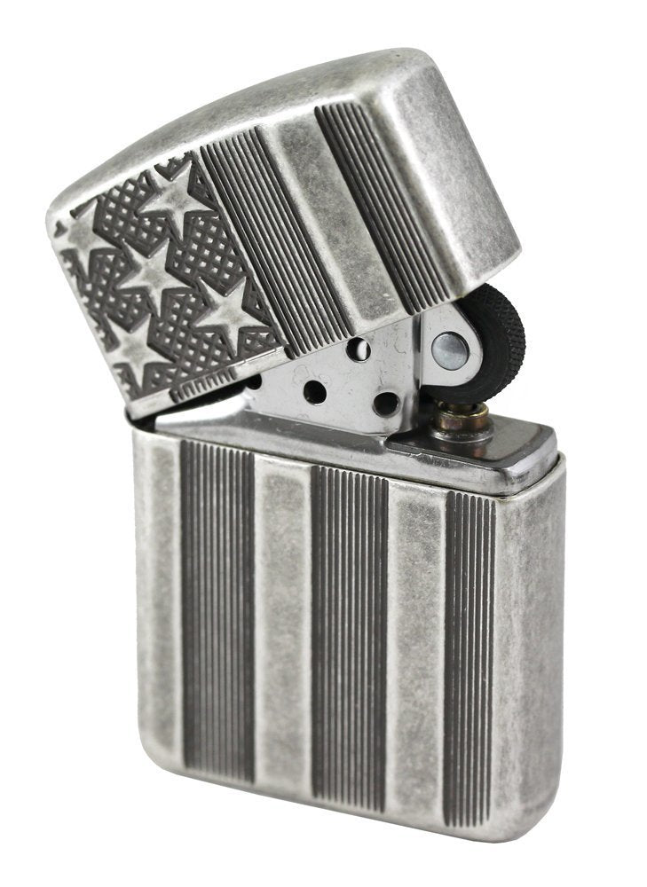Zippo Armor US Flag Lighter, Antique Silver Plate #28974