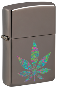 Zippo Cannabis Leaf Design, Black Ice Lighter #48578