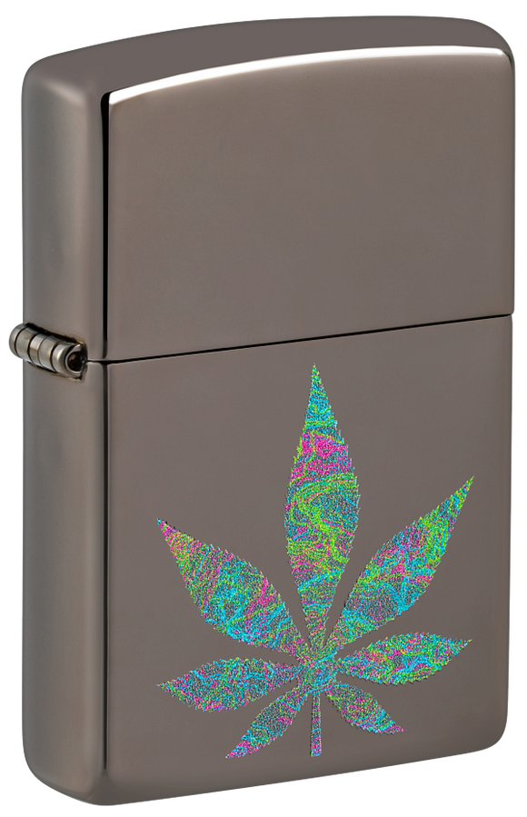 Zippo Cannabis Leaf Design, Black Ice Lighter #48578