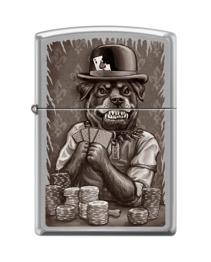 Zippo Poker Dog Rottweiler Casino, Brushed Chrome Lighter #200-095795