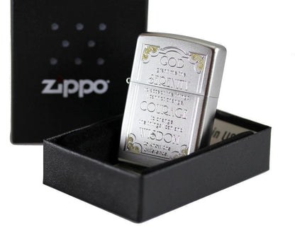 Zippo Serenity Prayer Lighter Satin Chrome #28458