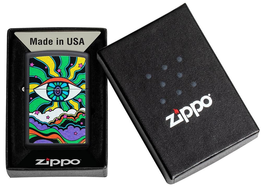Zippo Trippy Eye Black Light Black Matte Windproof Lighter #49699