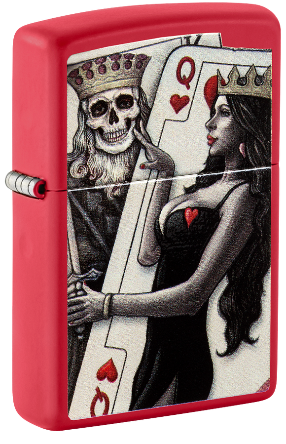 Zippo King and Queen Playing Cards, Red Matte Lighter #48624