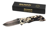 Ruko Camo Folding Knife,Striated Camo Handle,Camo EVA 1000D Nylon Sheath #RUK0106