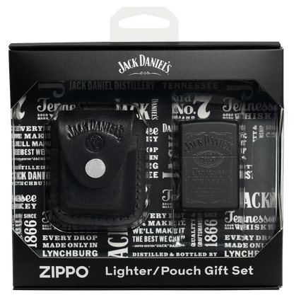 Zippo Jack Daniels Black Matte Lighter and Pouch Gift Set #48460