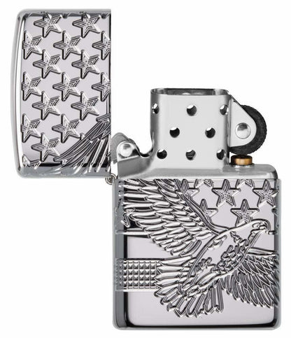 Zippo Patriotic Eagle American Flag USA, 360° Engraved, Genuine Lighter #49027