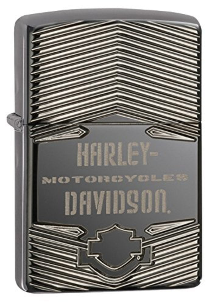 Zippo Harley-Davdison Carved Armor Case Lighter, Black Ice, Windproof #29165