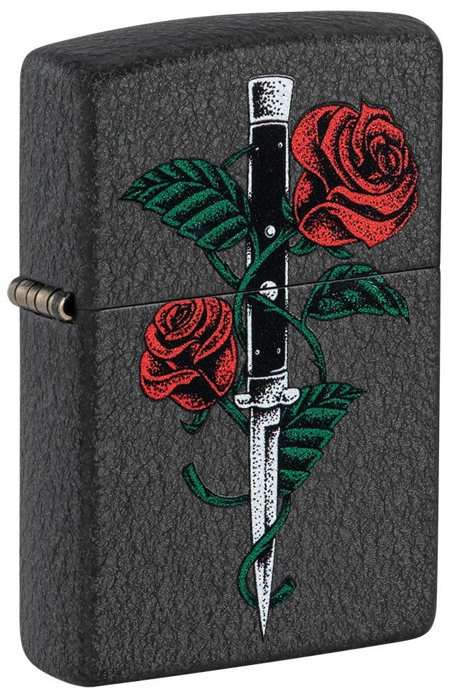 Zippo Rose Dagger Design, Black Crackle Finish Windproof Lighter #49778
