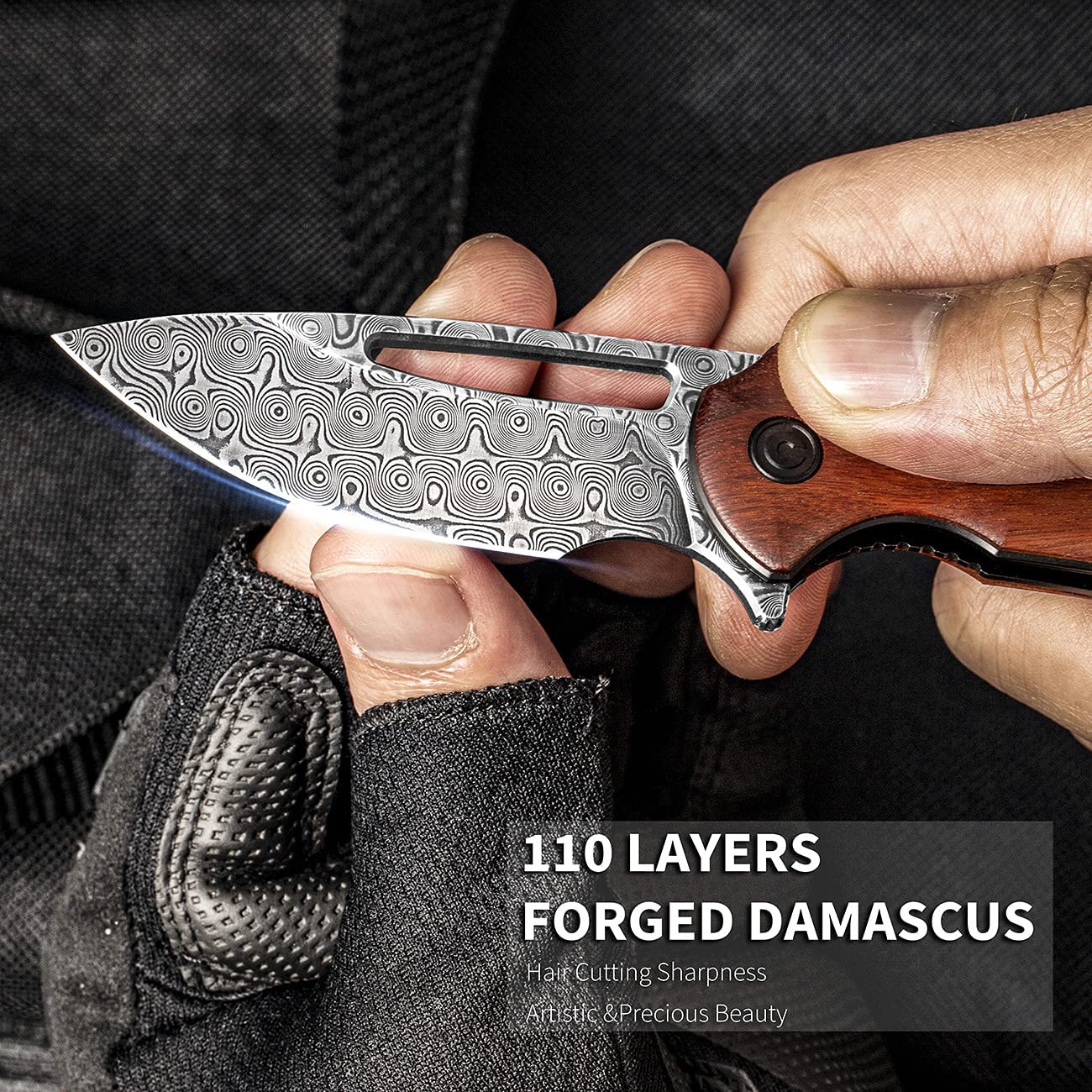 CIVIVI Odium Knife, Damascus Blade + Cuibourtia Wood Handle #C2010DS-1