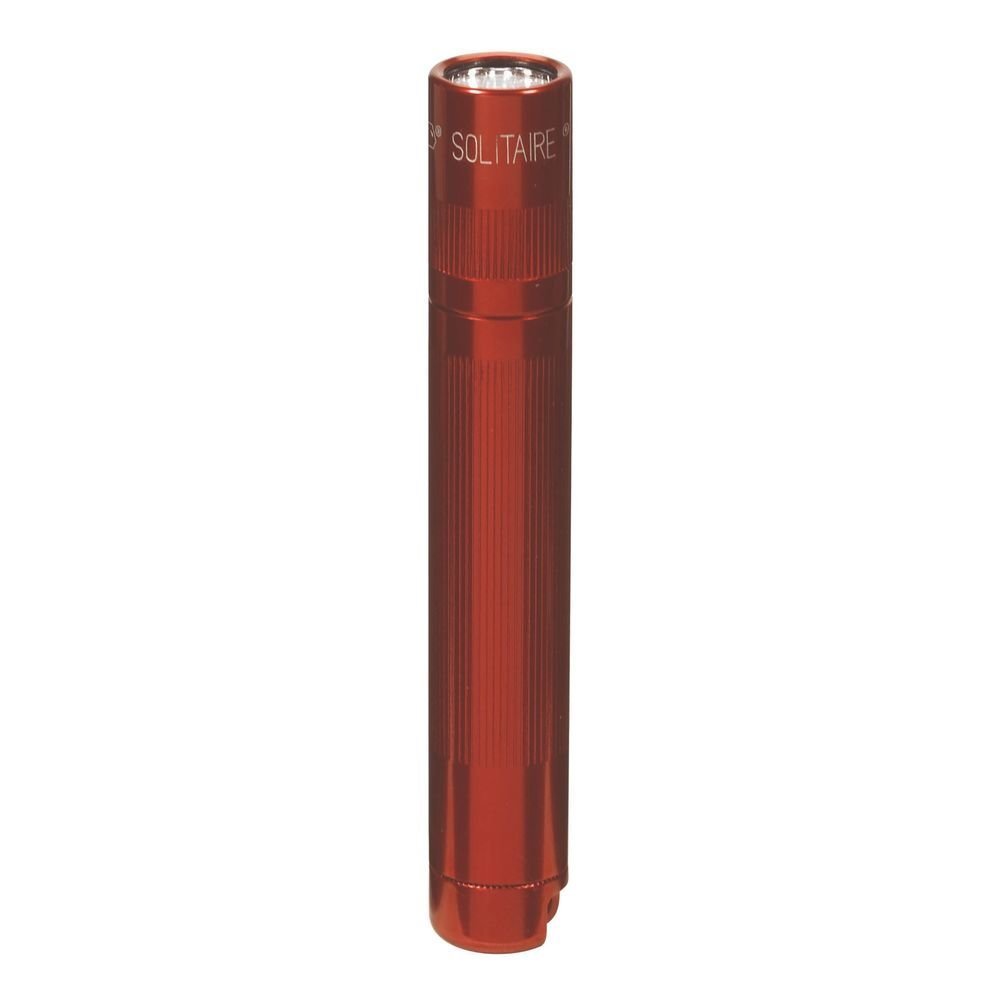 MAGLITE Solitaire Incandescent Flashlight, Spare Bulb, Battery, Red #K3A036