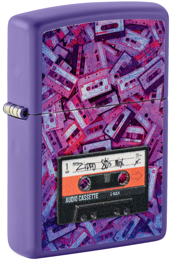 Zippo Retro Cassette Tape Textured Print Design, Purple Matte Lighter #48521