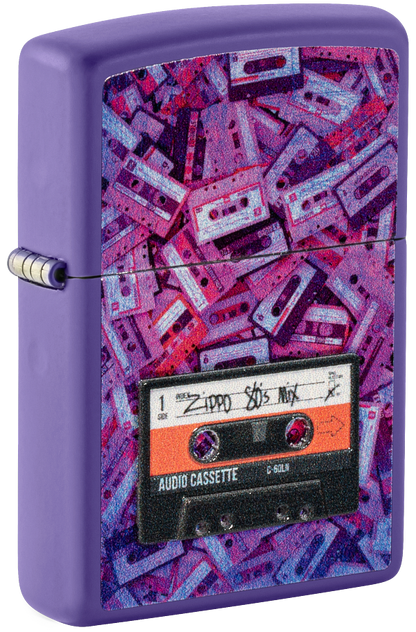 Zippo Retro Cassette Tape Textured Print Design, Purple Matte Lighter #48521