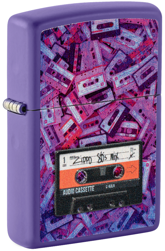 Zippo Retro Cassette Tape Textured Print Design, Purple Matte Lighter #48521