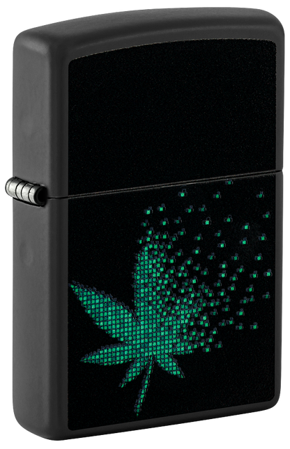 Zippo Cannabis Leaf Fading Away Black Light Design, Black Matte Lighter #48677