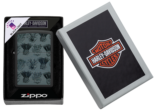 Zippo Harley Davidson Black Light Design, Black Matte Lighter #48600
