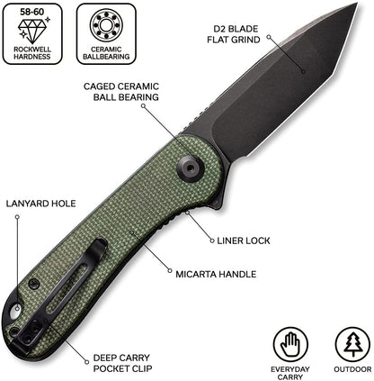 CIVIVI Elementum Knife, Black Blade + Green Micarta Handle #C907T-E