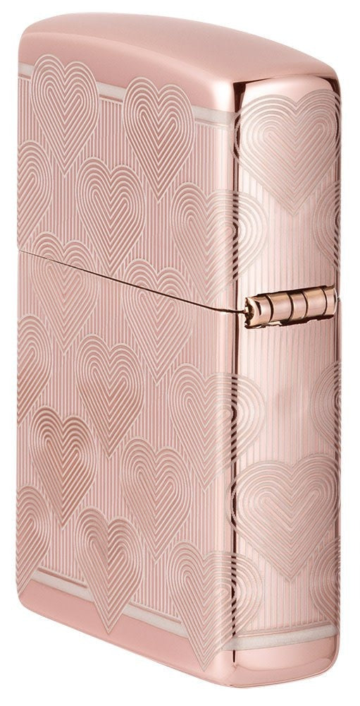 Zippo Heart Design, Laser 360° High Polish Rose Gold Lighter #49811