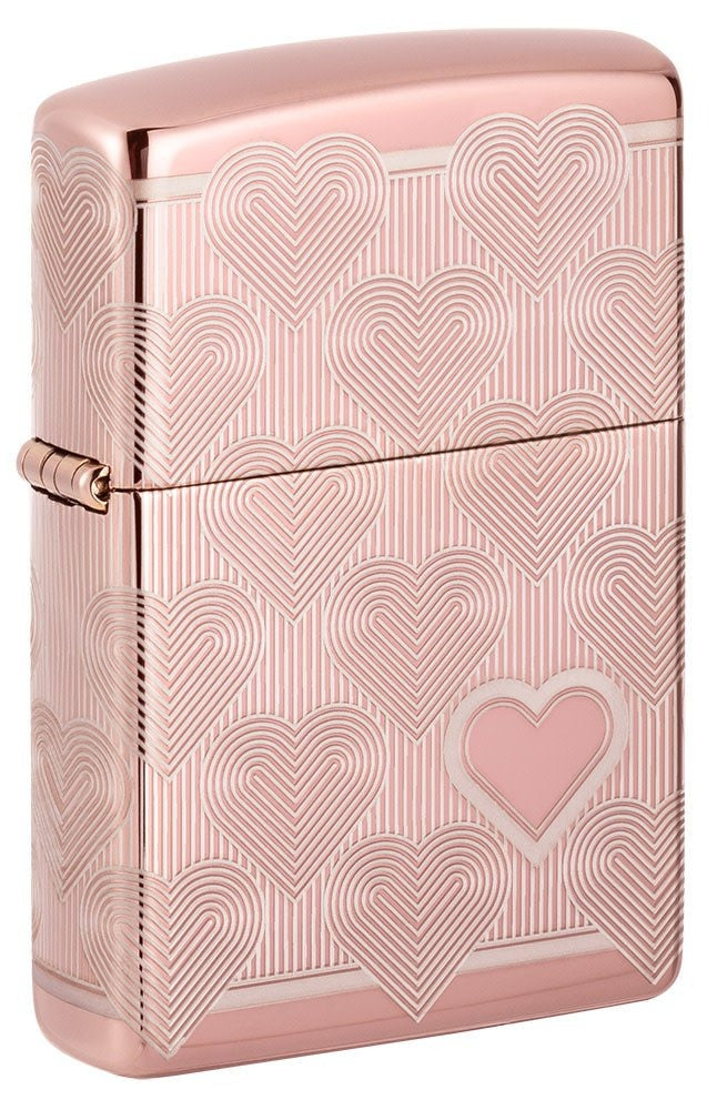 Zippo Heart Design, Laser 360° High Polish Rose Gold Lighter #49811