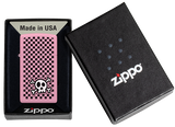 Zippo Slim Cute Emo Skull Checkered Design, Pink Matte Lighter #48680